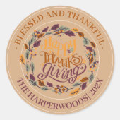 Eenvoudig Modern Happy Thanksgiving-gezin Ronde Sticker (Voorkant)