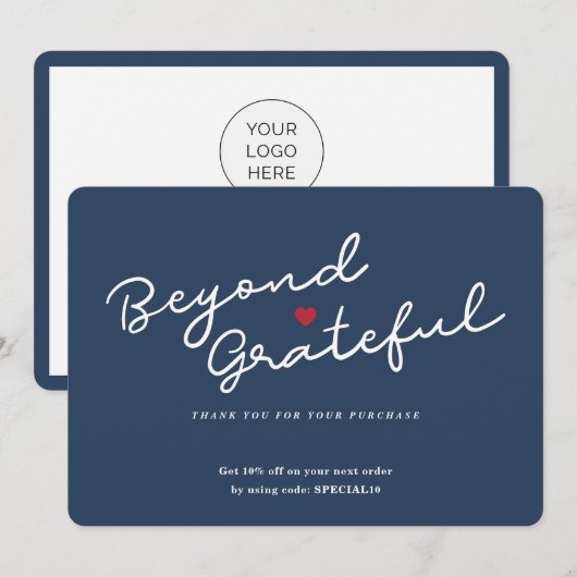 Eenvoudig modern hart - Navy Business - Hartelijk  Bedankkaart (Voorkant / Achterkant)