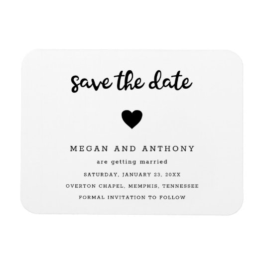 Eenvoudig modern harthuwelijk sparen de datum magneet (Horizontaal)