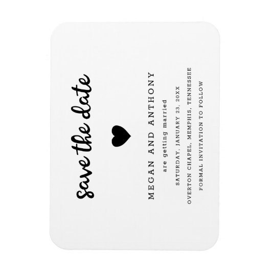 Eenvoudig modern harthuwelijk sparen de datum magneet (Verticaal)