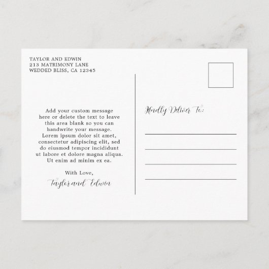Eenvoudig modern hedendaags huwelijk sparen de dat aankondigingskaart (Achterkant)