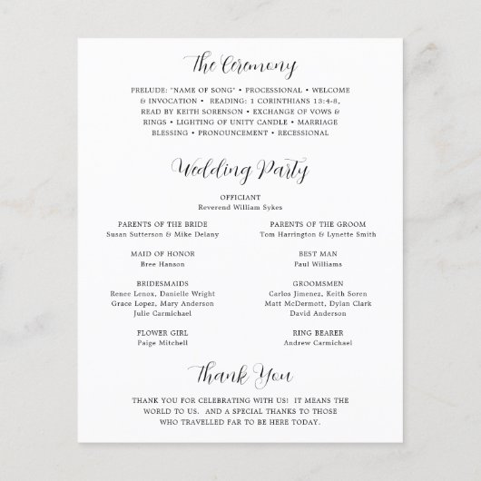 Eenvoudig modern hedendaags huwelijksprogramma (Achterkant)