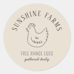 Eenvoudig Modern Hen Boerderij Verse Eieren Tan Ronde Sticker