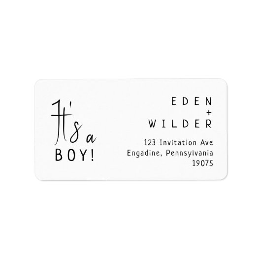 Eenvoudig Modern Het is een Boy RSVP Retouradres Etiket (Voorkant)