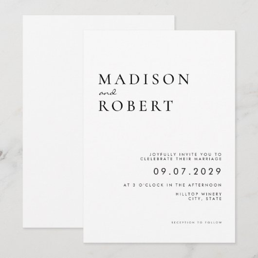 Eenvoudig modern huwelijk kaart (Voorkant / Achterkant)