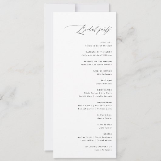 Eenvoudig modern huwelijksceremonieprogramma kaart (Achterkant)