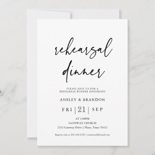 Eenvoudig modern huwelijksrepetitie diner kaart (Voorkant)