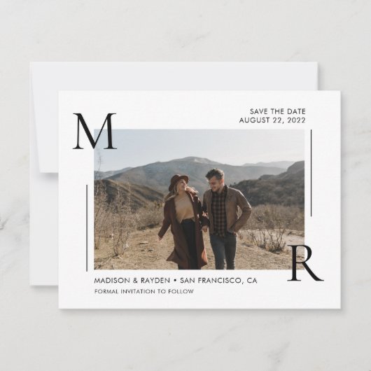 Eenvoudig modern Initiaal monogram met foto Save The Date (Voorkant)
