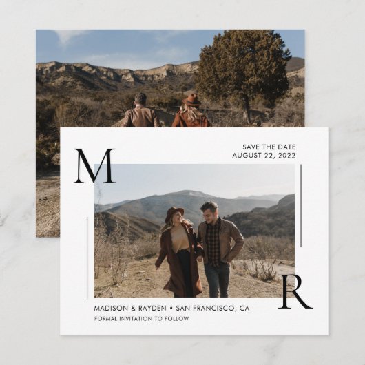 Eenvoudig modern Initiaal monogram met foto Save The Date (Voorkant / Achterkant)