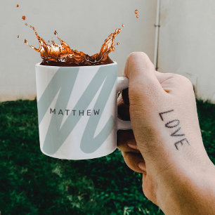 Eenvoudig Modern Initiaal & Naam Sage Groen & Wit Koffiemok