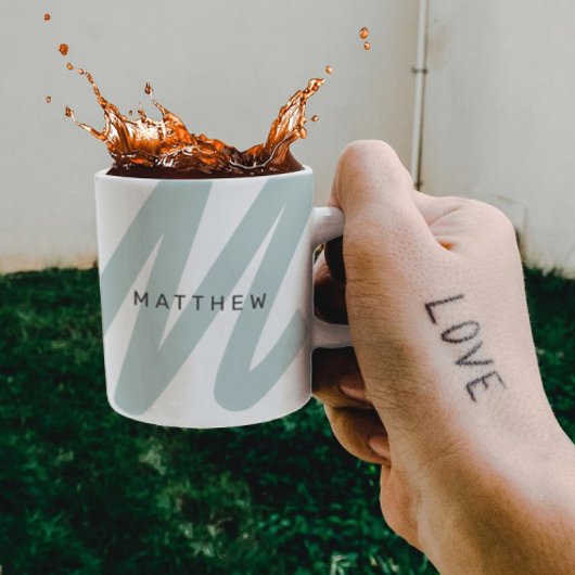 Eenvoudig Modern Initiaal & Naam Sage Groen & Wit Koffiemok