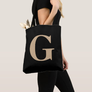 Eenvoudig modern Initiaal zwart-wit en beige Tote Bag