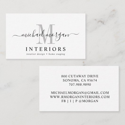 Eenvoudig Modern Interieur Designer Script Busines Visitekaartje (Voorkant / Achterkant)