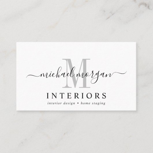 Eenvoudig Modern Interieur Designer Script Busines Visitekaartje (Voorkant)