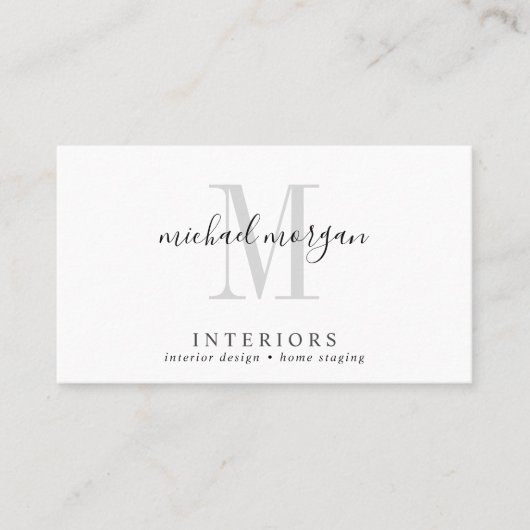Eenvoudig Modern Interieur Ontwerper Script Monogr Visitekaartje (Voorkant)