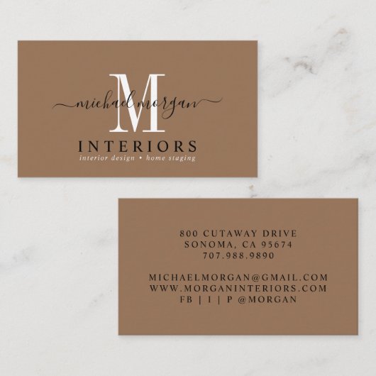 Eenvoudig Modern Interieur Ontwerper Script Zakeli Visitekaartje (Voorkant / Achterkant)