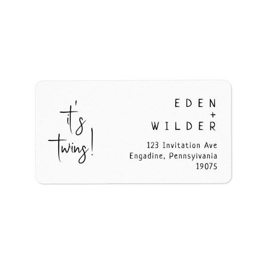 Eenvoudig Modern It's Twins RSVP-retouradres Etiket (Voorkant)