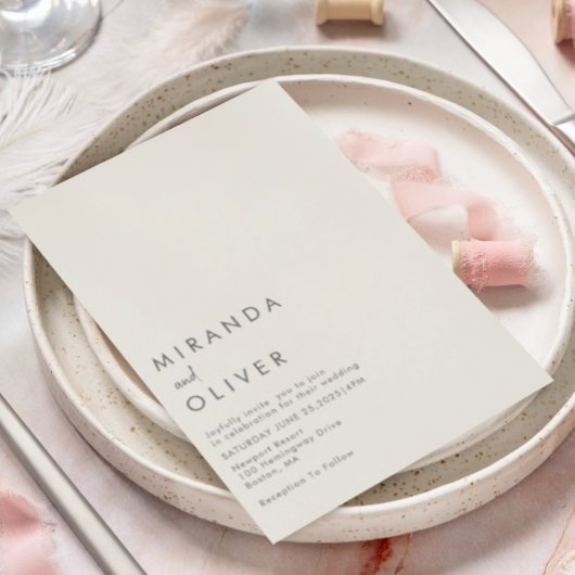 Eenvoudig modern Ivory Monogram Weddenschap Kaart