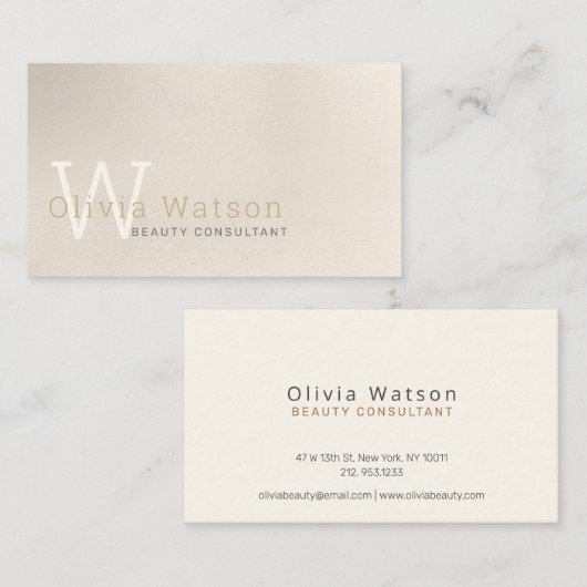 Eenvoudig modern Ivory Monogrammed Professional Visitekaartje (Voorkant / Achterkant)