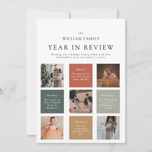 Eenvoudig Modern Jaar In Review Familiefoto Feestdagenkaart (Voorkant)