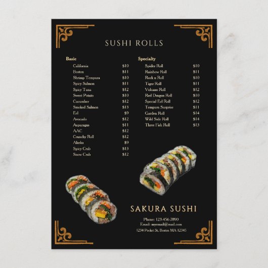 Eenvoudig modern Japans sushirestaurant Menu (Voorkant)