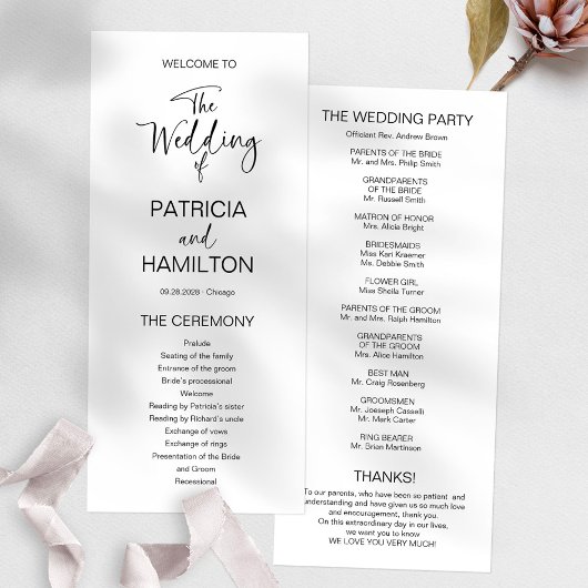 Eenvoudig modern kalligrafie bruiloft programma