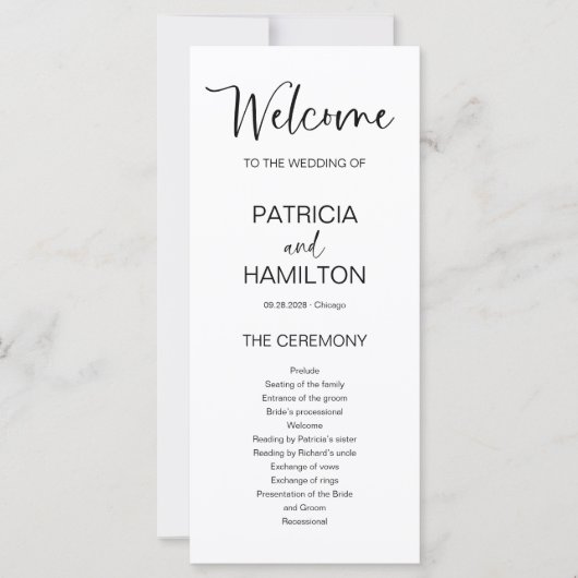 Eenvoudig modern kalligrafie bruiloft programma (Voorkant)