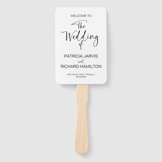 Eenvoudig modern kalligrafie bruiloft programma handwaaier (Voorkant)