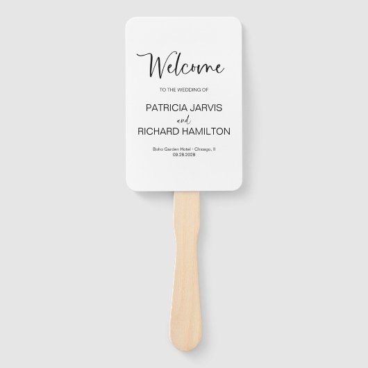 Eenvoudig modern kalligrafie bruiloft programma handwaaier (Voorkant)