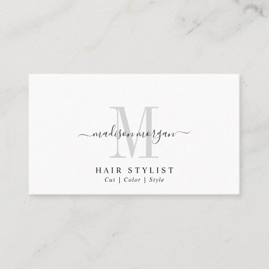 Eenvoudig Modern Kapsalon Script Monogram Visitekaartje (Voorkant)