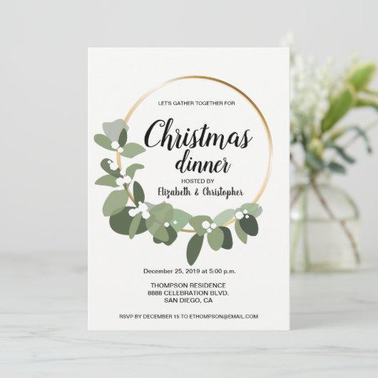 Eenvoudig Modern Kerstdiner Feestkrans Groen Kaart (Staand voorkant)