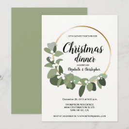 Eenvoudig Modern Kerstdiner Feestkrans Groen Kaart