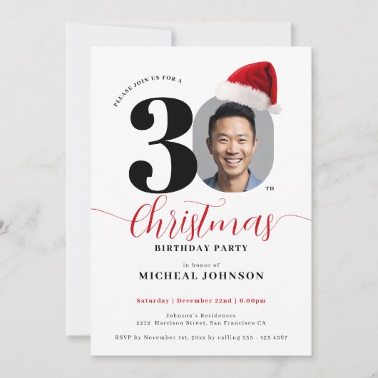 Eenvoudig modern kerstfeest 30e verjaardag kaart (Voorkant)