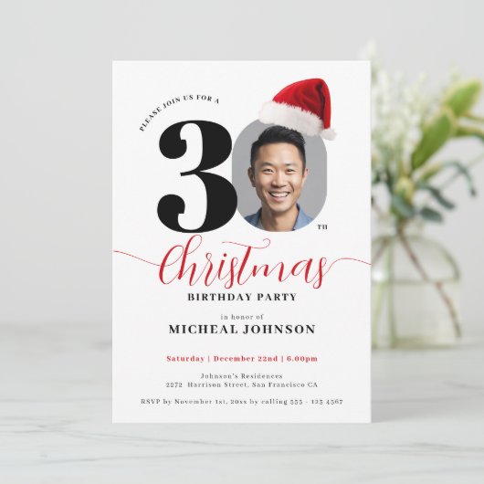 Eenvoudig modern kerstfeest 30e verjaardag kaart (Staand voorkant)