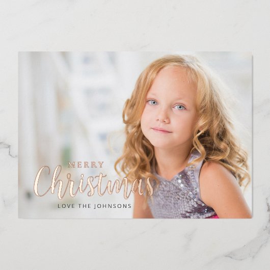 Eenvoudig, modern kerstfoto Roos Gold Folie Feestdagenkaart (Voorkant)