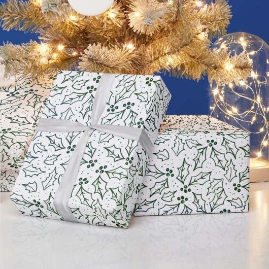 Eenvoudig Modern Kerstgroen Holly Leaves Yule Cadeaupapier (Feestdagen)