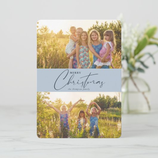 Eenvoudig modern kerstscript fotofeestdag feestdagenkaart (Staand voorkant)