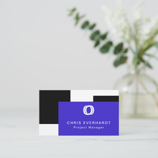 Eenvoudig Modern Kleurenblok Blauw, Zwart en Wit Visitekaartje (Staand voorkant)