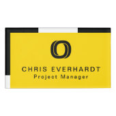 Eenvoudig Modern Kleurenblok Geel Wit en Zwart Naambadge (Voorkant)