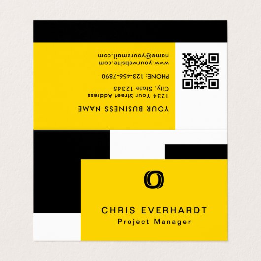 Eenvoudig Modern Kleurenblok Geel Wit en Zwart Visitekaartje (Buitenkant ongevouwen)