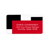 Eenvoudig Modern Kleurenblok Rood Wit en Zwart Etiket (Voorkant)