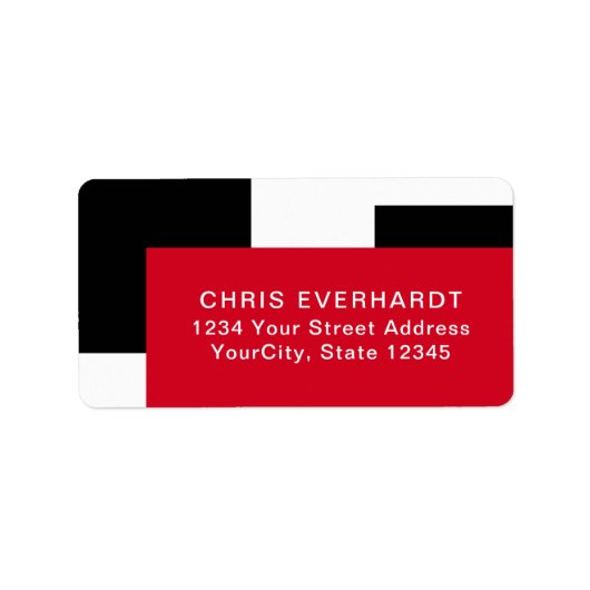 Eenvoudig Modern Kleurenblok Rood Wit en Zwart Etiket (Voorkant)