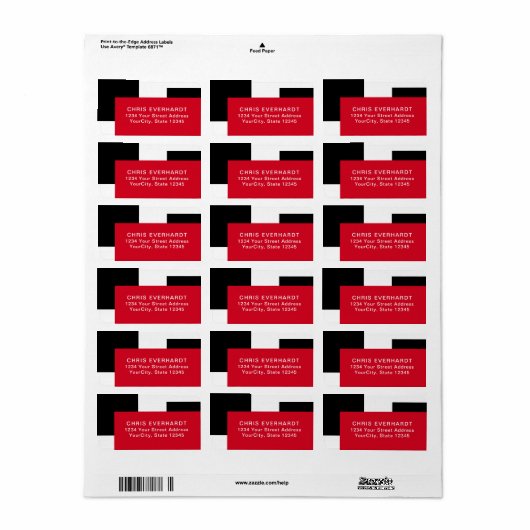 Eenvoudig Modern Kleurenblok Rood Wit en Zwart Etiket