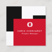 Eenvoudig Modern Kleurenblok Rood Wit en Zwart Vierkante Visitekaartje (Voorkant)
