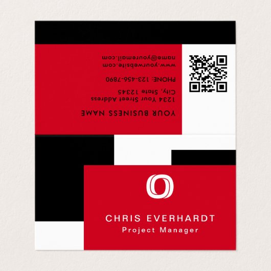 Eenvoudig Modern Kleurenblok Rood Wit en Zwart Visitekaartje (Buitenkant ongevouwen)