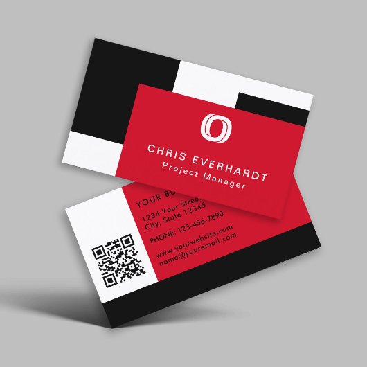 Eenvoudig Modern Kleurenblok Rood Wit en Zwart Visitekaartje