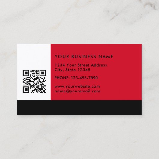Eenvoudig Modern Kleurenblok Rood Wit en Zwart Visitekaartje (Achterkant)