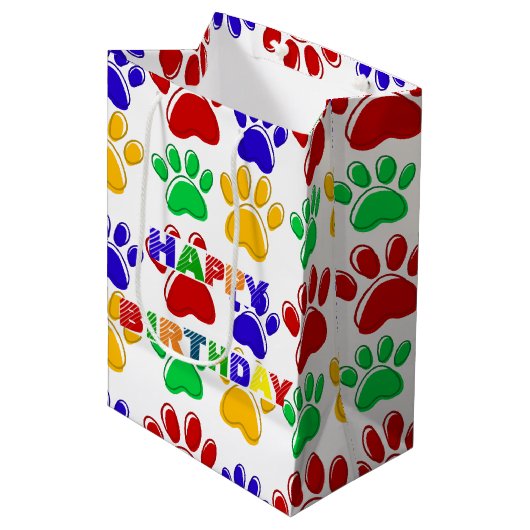 Eenvoudig Modern kleurrijk Paw Pet verjaardagsfees Medium Cadeauzakje (Voorkant Gekanteld)