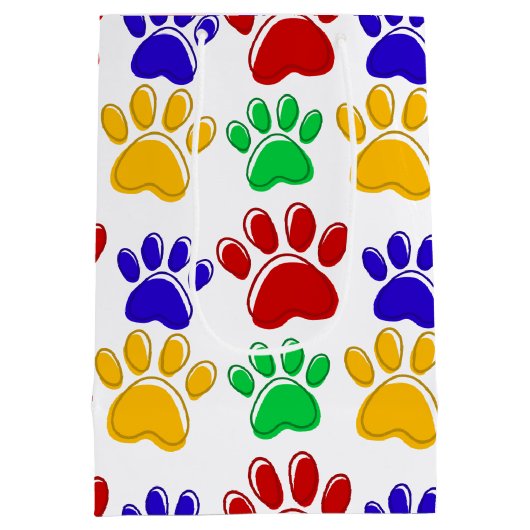 Eenvoudig Modern kleurrijk Paw Pet verjaardagsfees Medium Cadeauzakje (Achterkant)