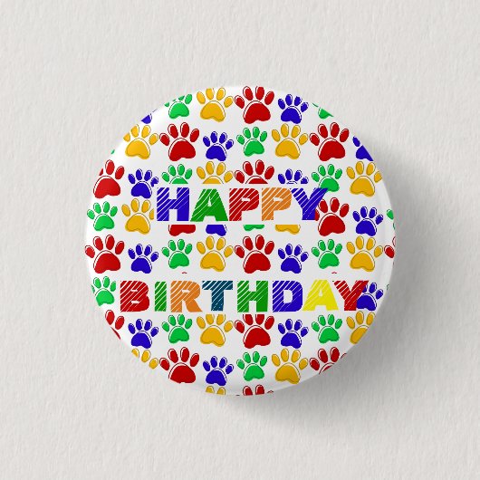 Eenvoudig Modern kleurrijk Paw Pet verjaardagsfees Ronde Button 3,2 Cm (Voorkant)
